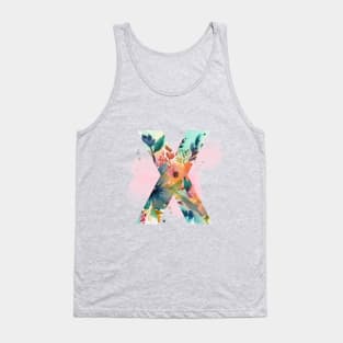 Watercolor Floral ‘X’ , Monogram , Alphabet Tank Top